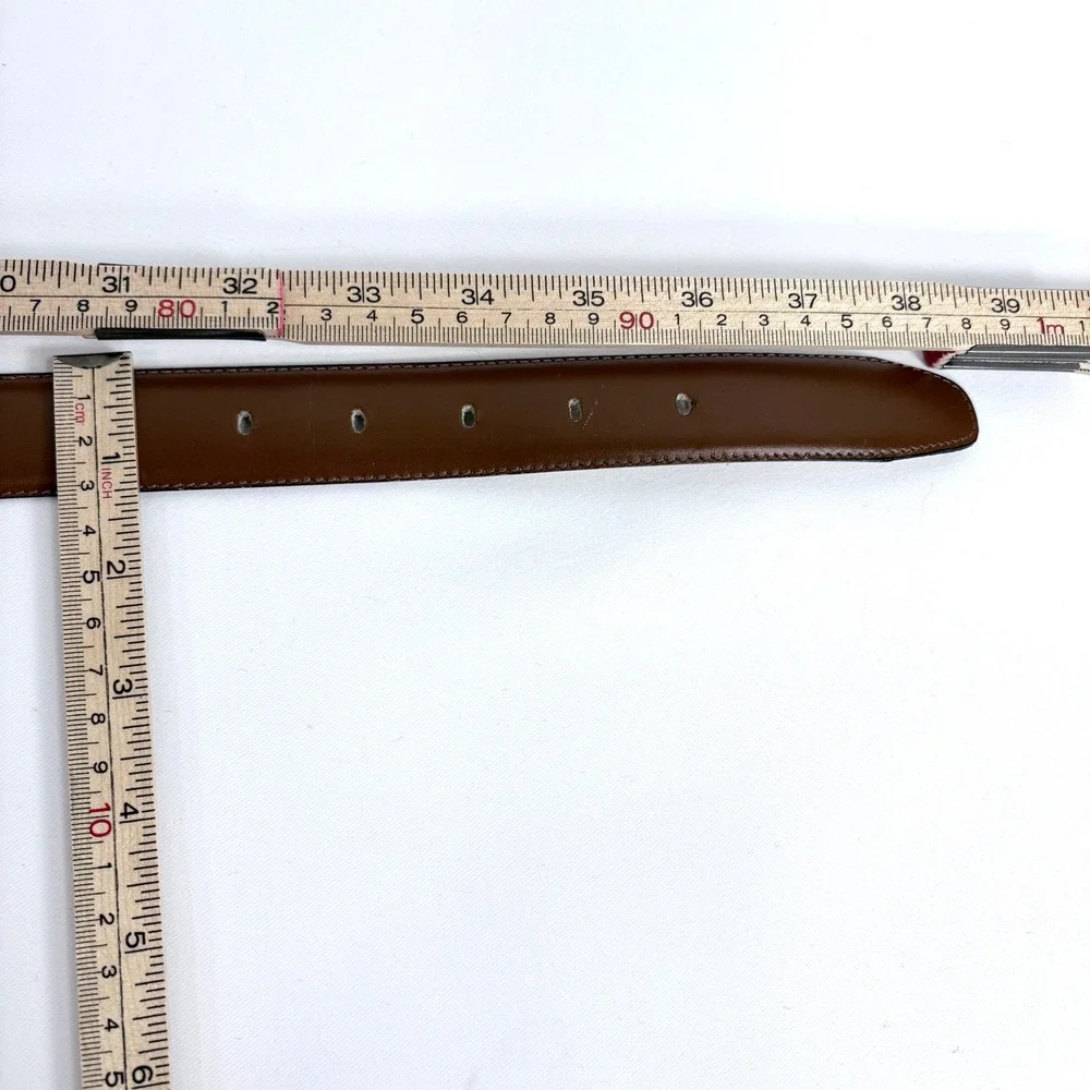 Leather Belt Brown Gold Enamel Buckle Made in France Size Women 31-35